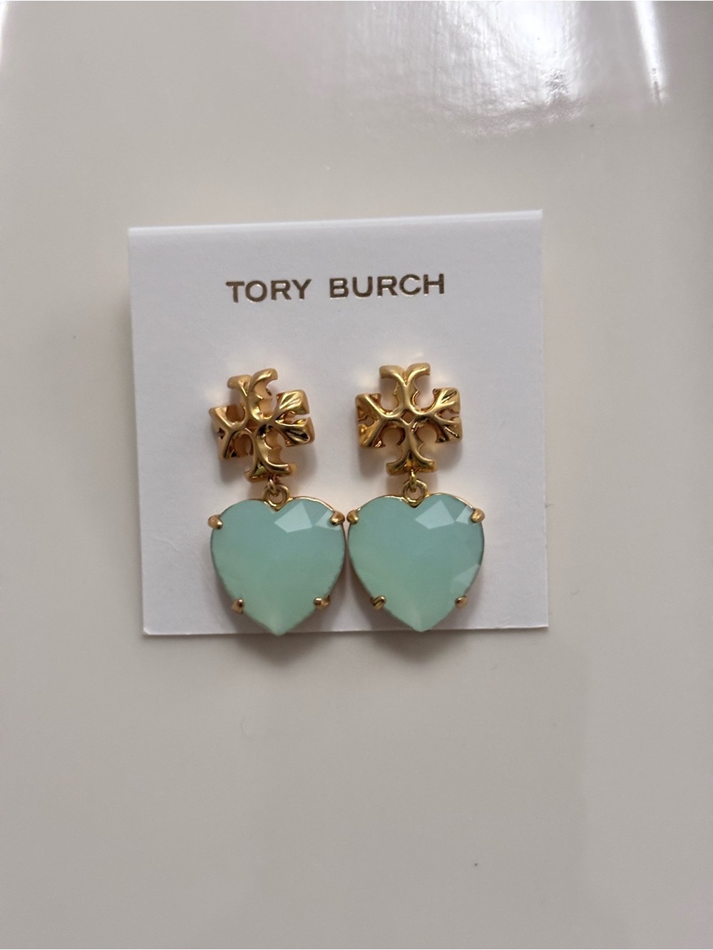 J. Crew Gold-Tone Earrings with Mint Heart Drops